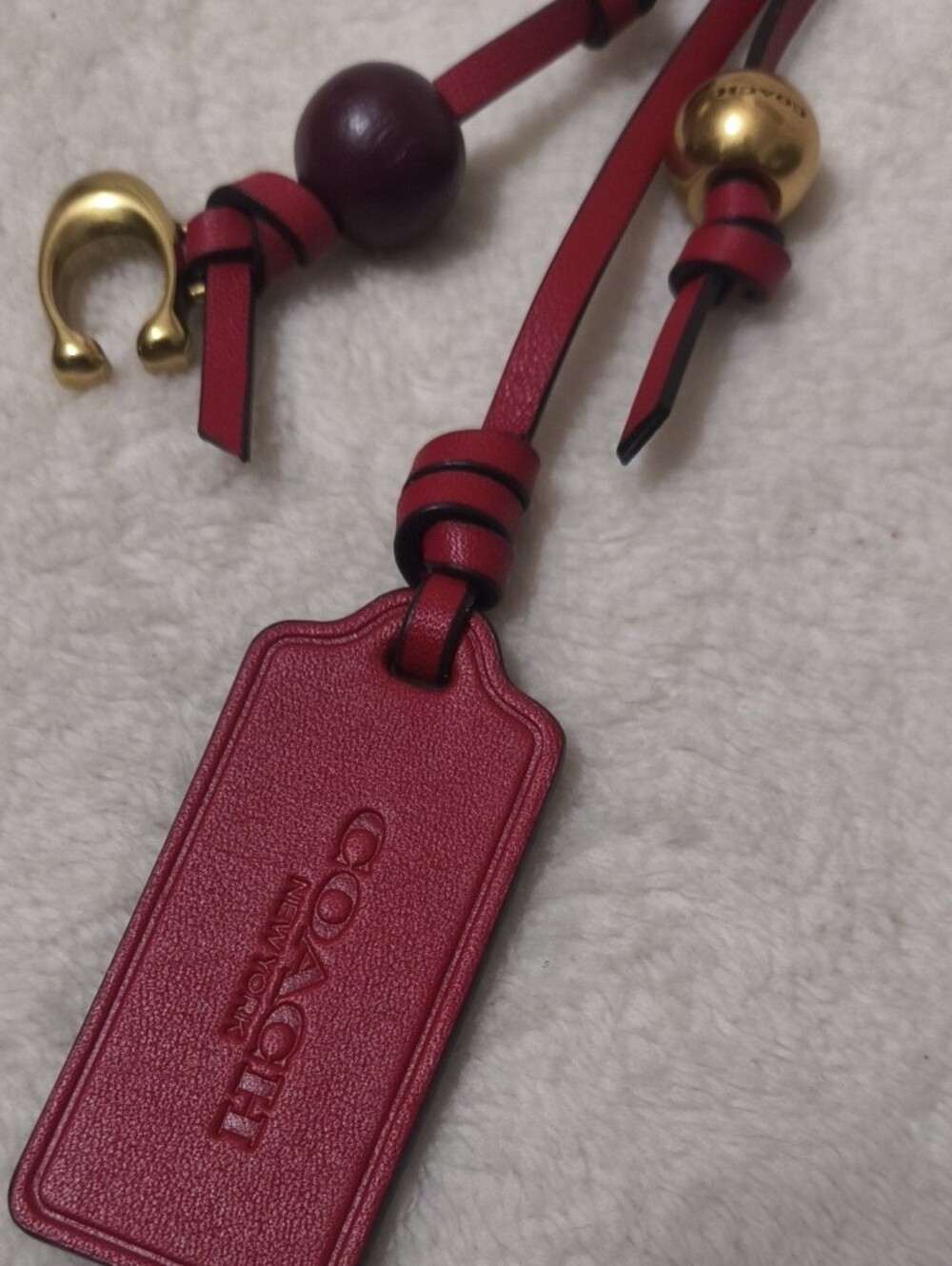 Coach Red Leather Tag Charm with Gold Accents - Picture 7 of 9